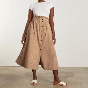 NWOT Everlane Easy Button-Front Orange Gingham Skirt (M)